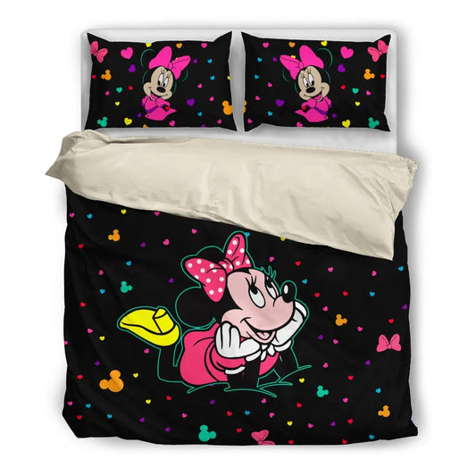 Minnie Bedding Set DN Minnie Tiebows Mouse Ears Pattern Duvet Covers Black Unique Gift