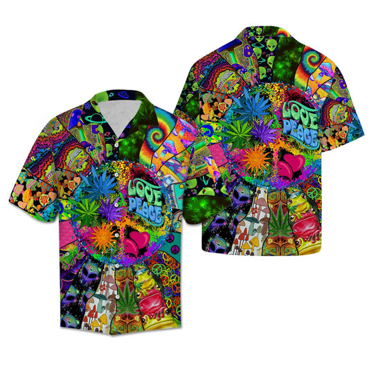  Hippie Hawaiian Shirt Love Peace Hippie Mushroom Alien Symbols Hawaii Aloha Shirt