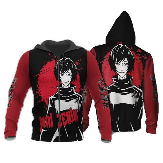 Jujutsu Kaisen Zip Hoodie Jujutsu Kaisen Mai Zenin Character Zip Hoodie Black Red Unisex