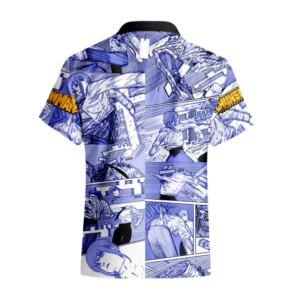 Chainsaw Man Hawaii Shirt Makima Character Manga Style Pattern Aloha Shirt Blue Unisex