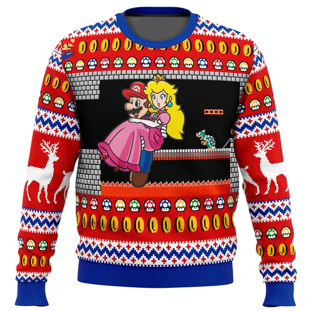 Mario Sweatshirt Mario Carries Princess Peach Bowser’s Castle Sweatshirt Red Unisex