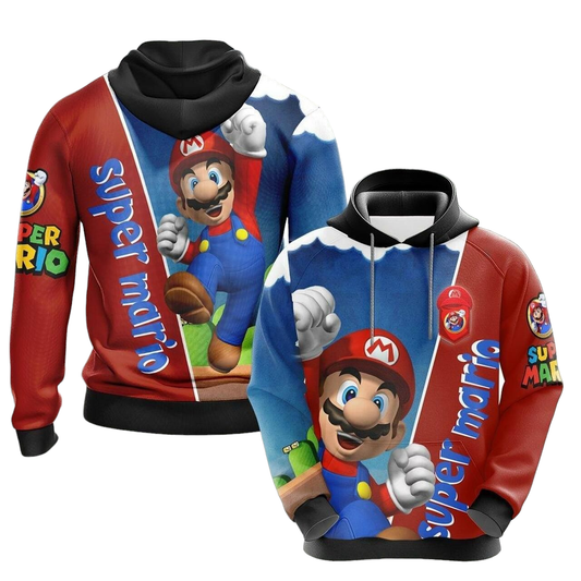 Mario Hoodie Super Mario Bros Hoodie Red Blue Unisex