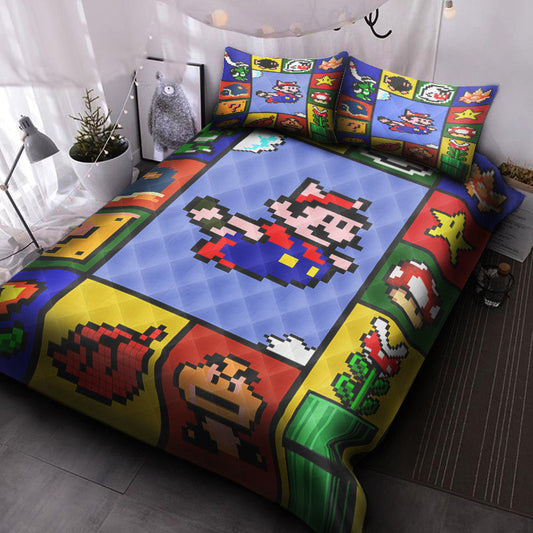 Mario Bedding Set Mario 8bit Game Items Pattern Duvet Covers Colorful Unique Gift