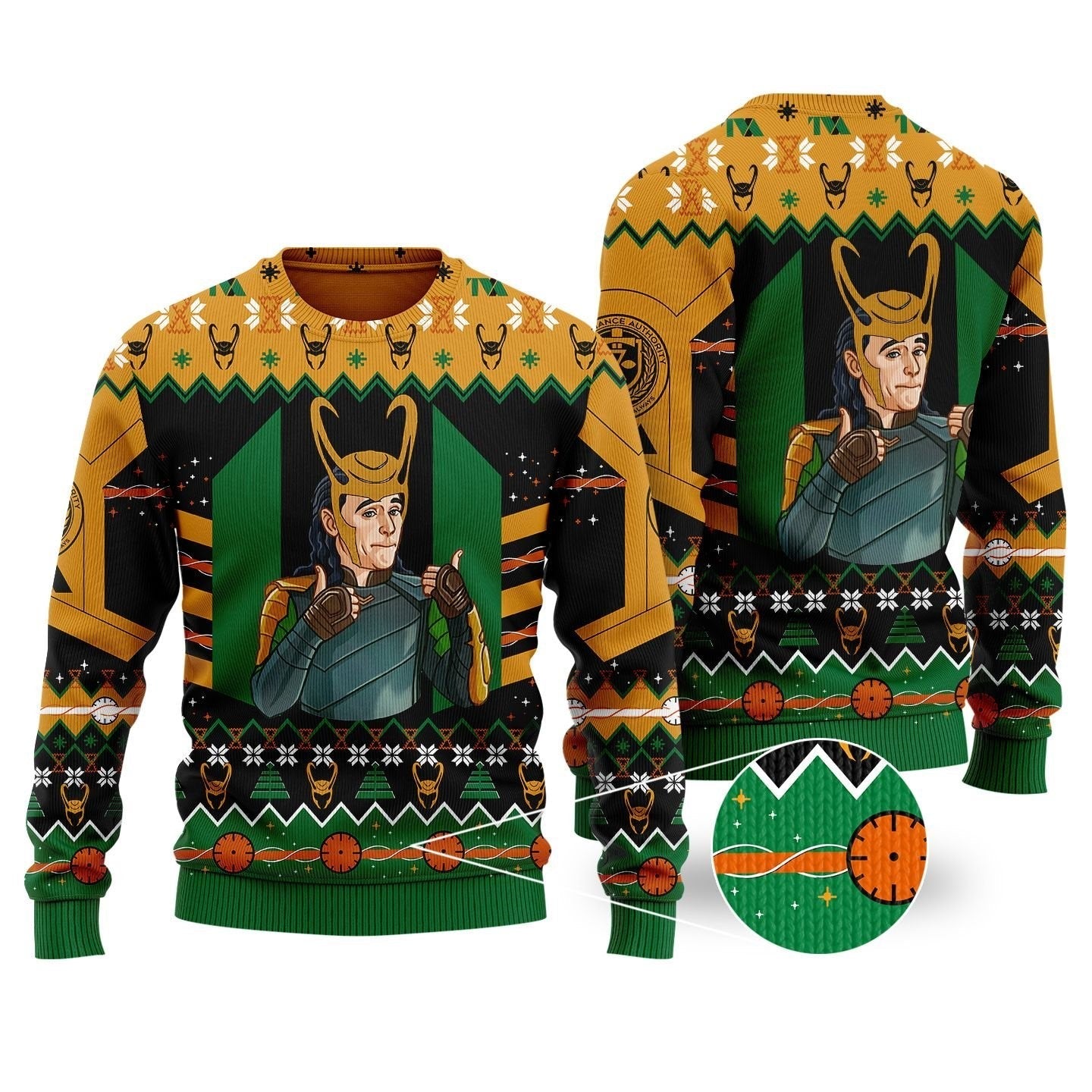 Loki Sweatshirt MV Loki Funny Helmet Pattern Sweatshirt Yellow Green Unisex