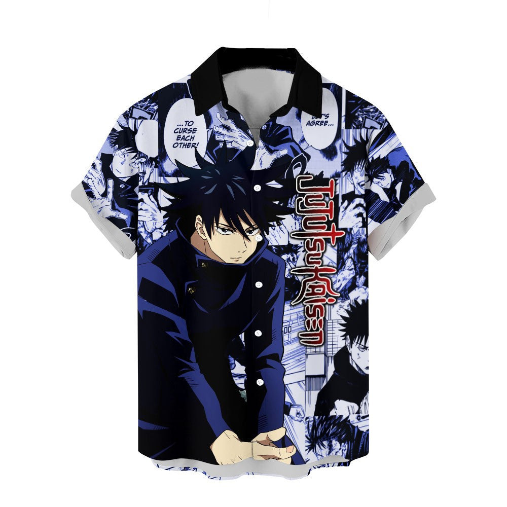 Jujutsu Kaisen Hawaii Shirt Megumi Fushiguro Character Manga Style Pattern Aloha Shirt Blue Unisex