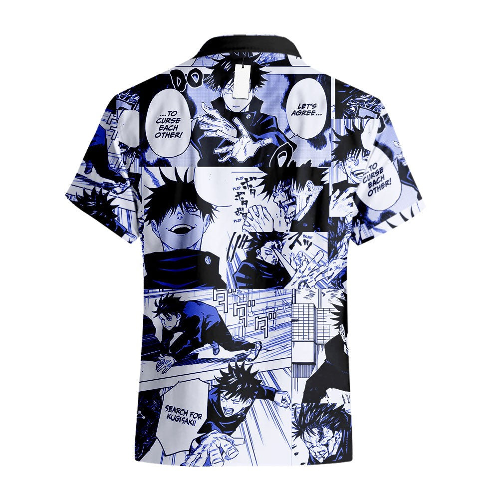 Jujutsu Kaisen Hawaii Shirt Megumi Fushiguro Character Manga Style Pattern Aloha Shirt Blue Unisex