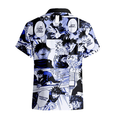 Jujutsu Kaisen Hawaii Shirt Megumi Fushiguro Character Manga Style Pattern Aloha Shirt Blue Unisex