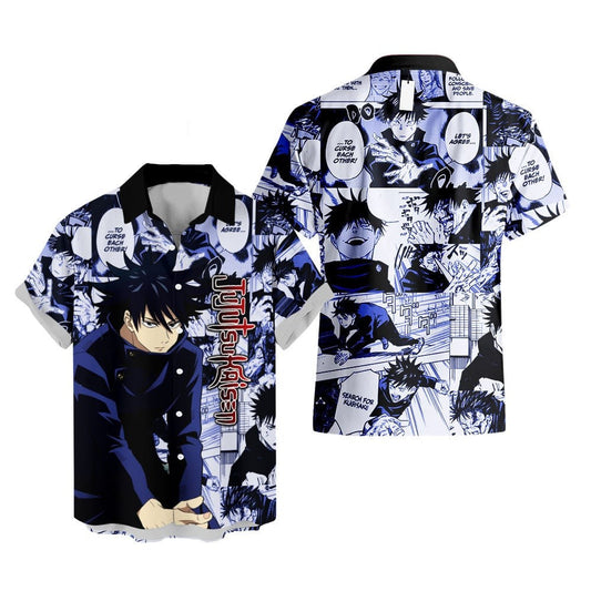 Jujutsu Kaisen Hawaii Shirt Megumi Fushiguro Character Manga Style Pattern Aloha Shirt Blue Unisex