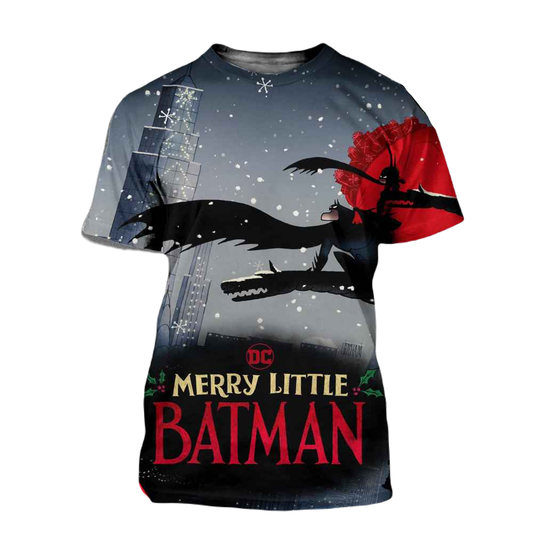 Batman T-shirt DC Merry Little Batman Snowflakes T-shirt Gray Unisex