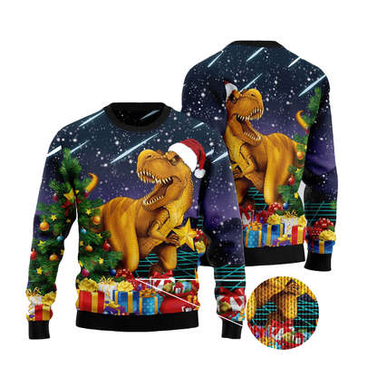 Dinosaur Sweatshirt Merry T-rex Christmas Gifts Sweatshirt Colorful Unisex