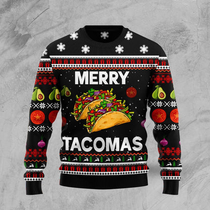 Taco Sweatshirt Merry Tacomas Ingredient Pattern Sweatshirt Black Unisex