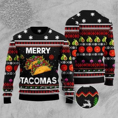 Taco Sweatshirt Merry Tacomas Ingredient Pattern Sweatshirt Black Unisex