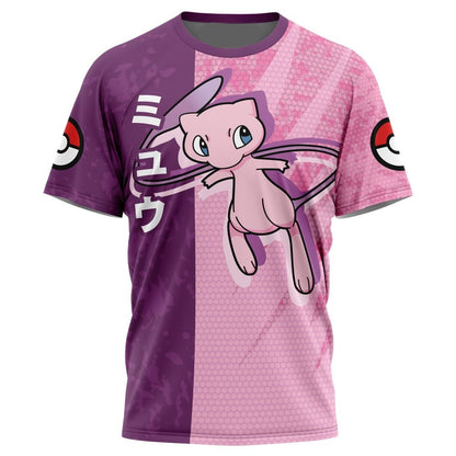 PKM T-shirt PKM Mew Power Ball Attack Pose T-shirt Purple Pink Unisex