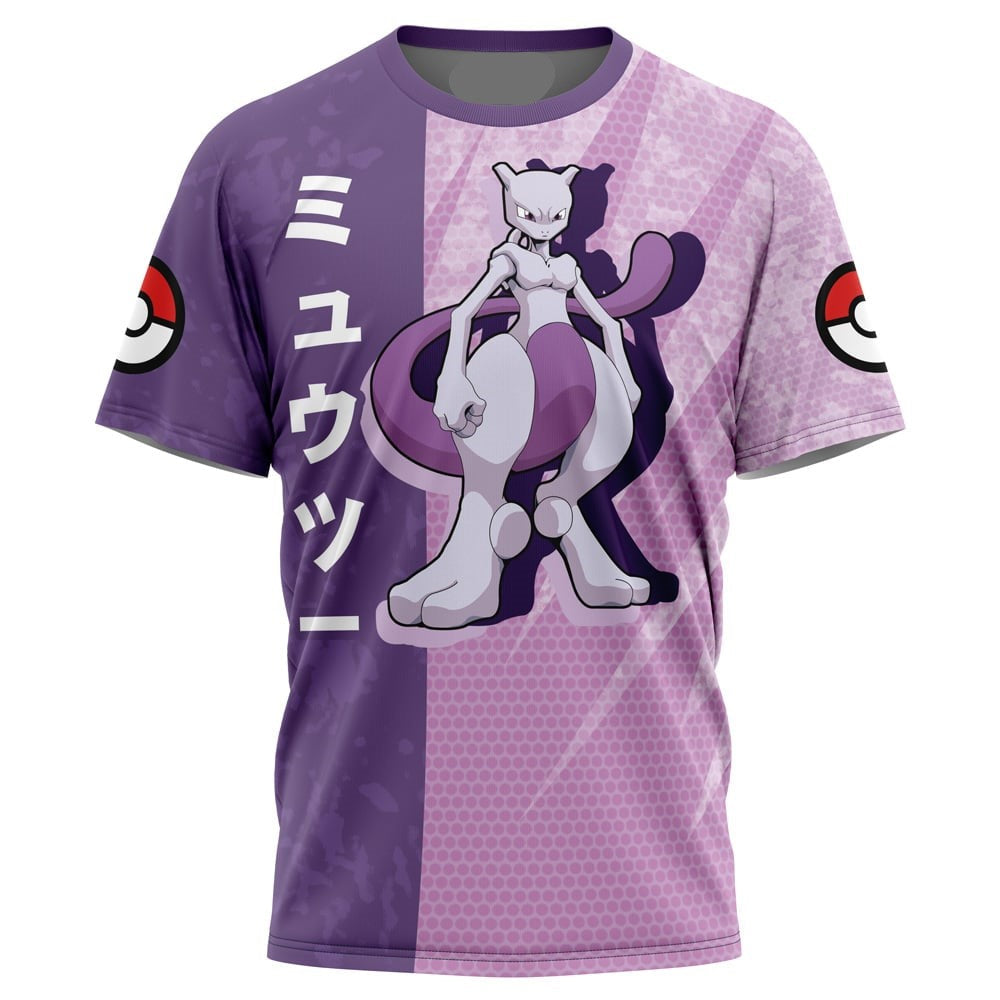 PKM T-shirt PKM Mewtwo Attack Pose T-shirt Purple Pink Unisex