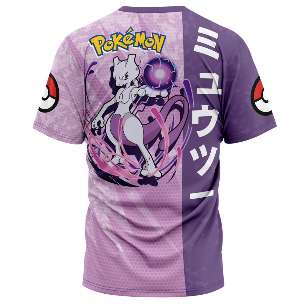 PKM T-shirt PKM Mewtwo Attack Pose T-shirt Purple Pink Unisex