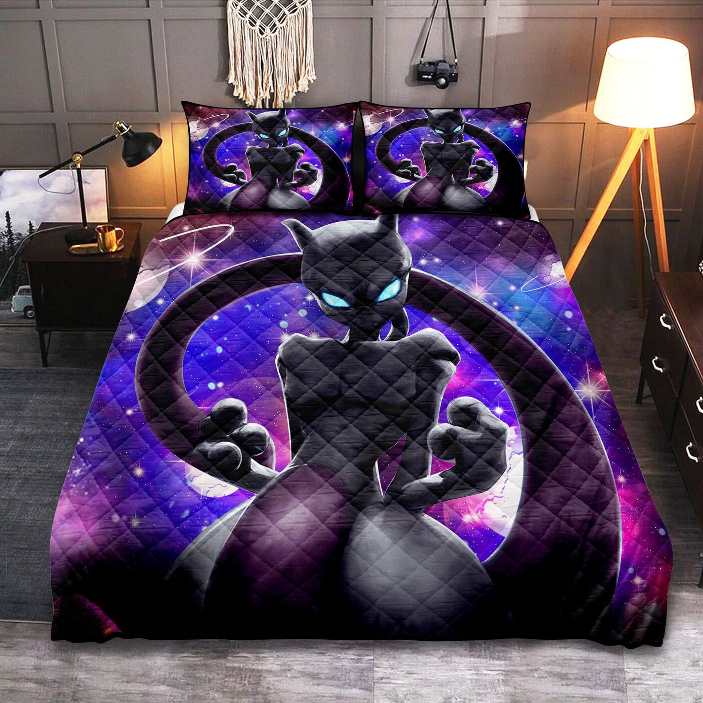 PKM Bedding Set PKM Mewtwo Galaxy Duvet Covers Colorful Unique Gift