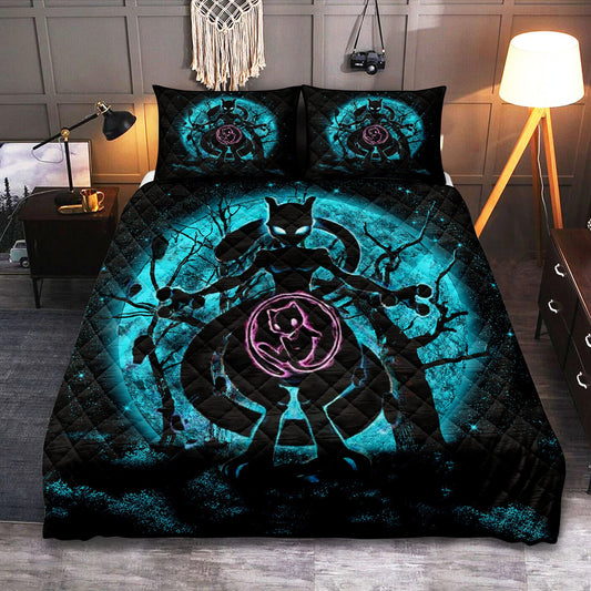 PKM Bedding Set PKM Mew And Mewtwo Moonlight Duvet Covers Black Blue Unique Gift