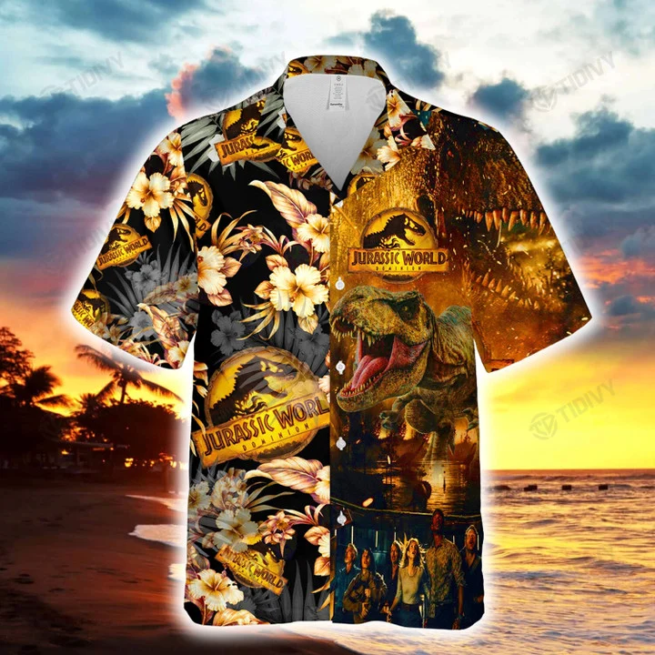 Unifinz Jurassic Park Hawaiian Shirt Jurassic Park Tropical Summer Yellow Hawaii Shirt Jurassic Park Aloha Shirt 2023