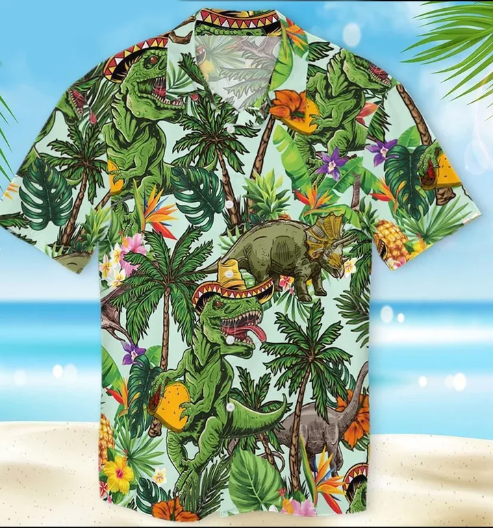 Unifinz Jurassic Park Hawaiian Shirt T-rex With Taco Jurassic Dinosaur Hawaii Shirt Jurassic Park Aloha Shirt 2023