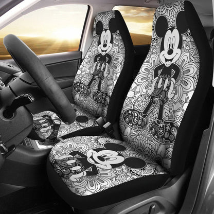 DN MM Car Seat Covers MM Mandala Art Black White Seat Covers