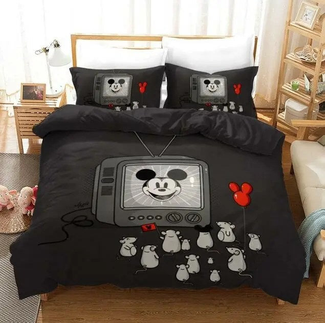 MM Bedding Set DN Mouses Watching Mickey Duvet Covers Red Unique Gift