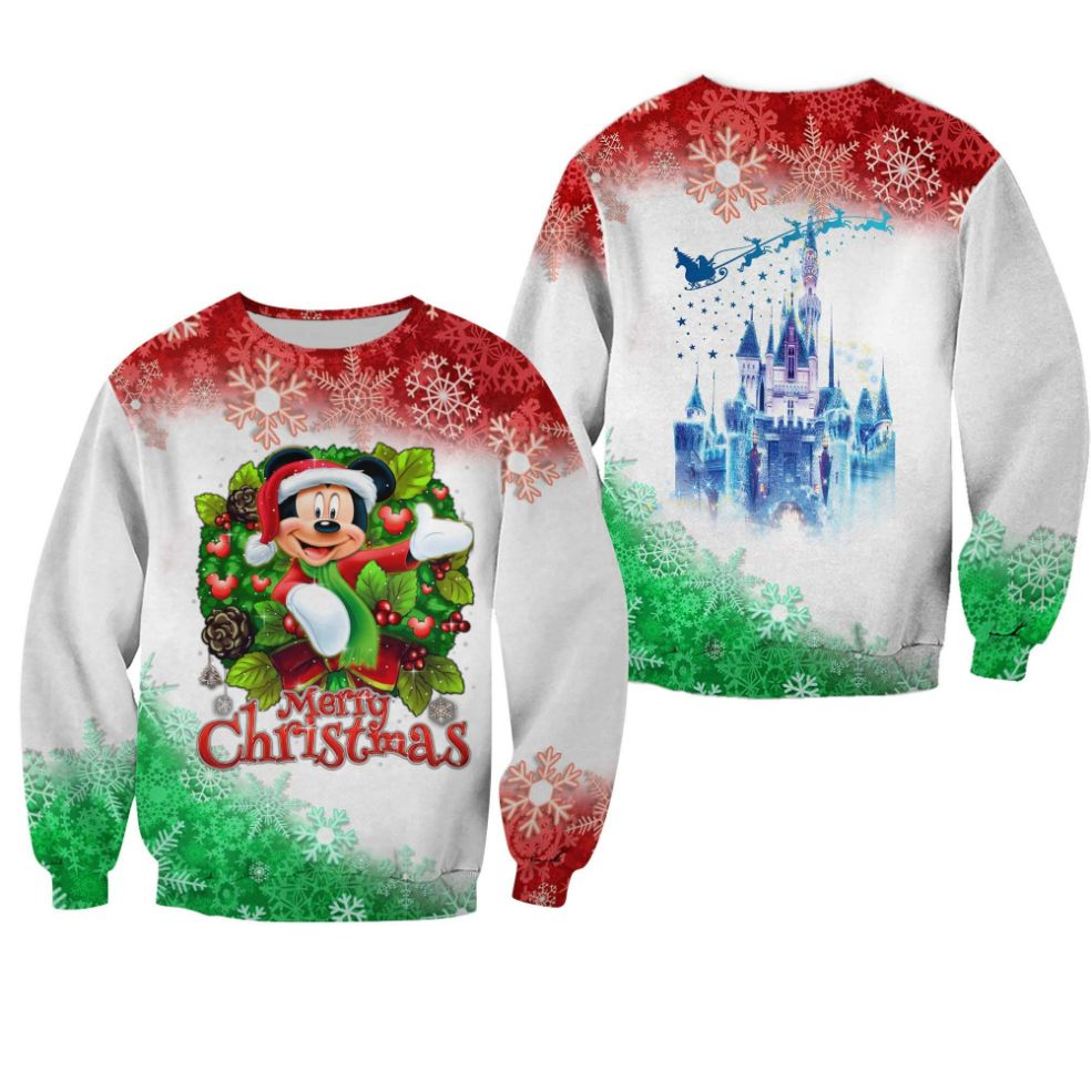 DN MK Sweatshirt MK Merry Christmas Castle Sweatshirt Red Green Unisex