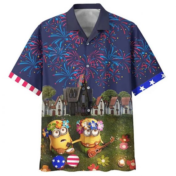 Unifinz Minions Hawaiian Shirt Minion Independence Day Fireworks Hawaii Shirt Amazing Minions Aloha Shirt 2023