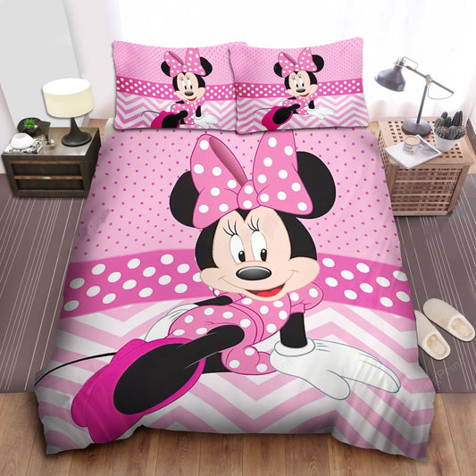 Minnie Bedding Set DN Minnie Photograph Posing Duvet Covers White Pink Unique Gift