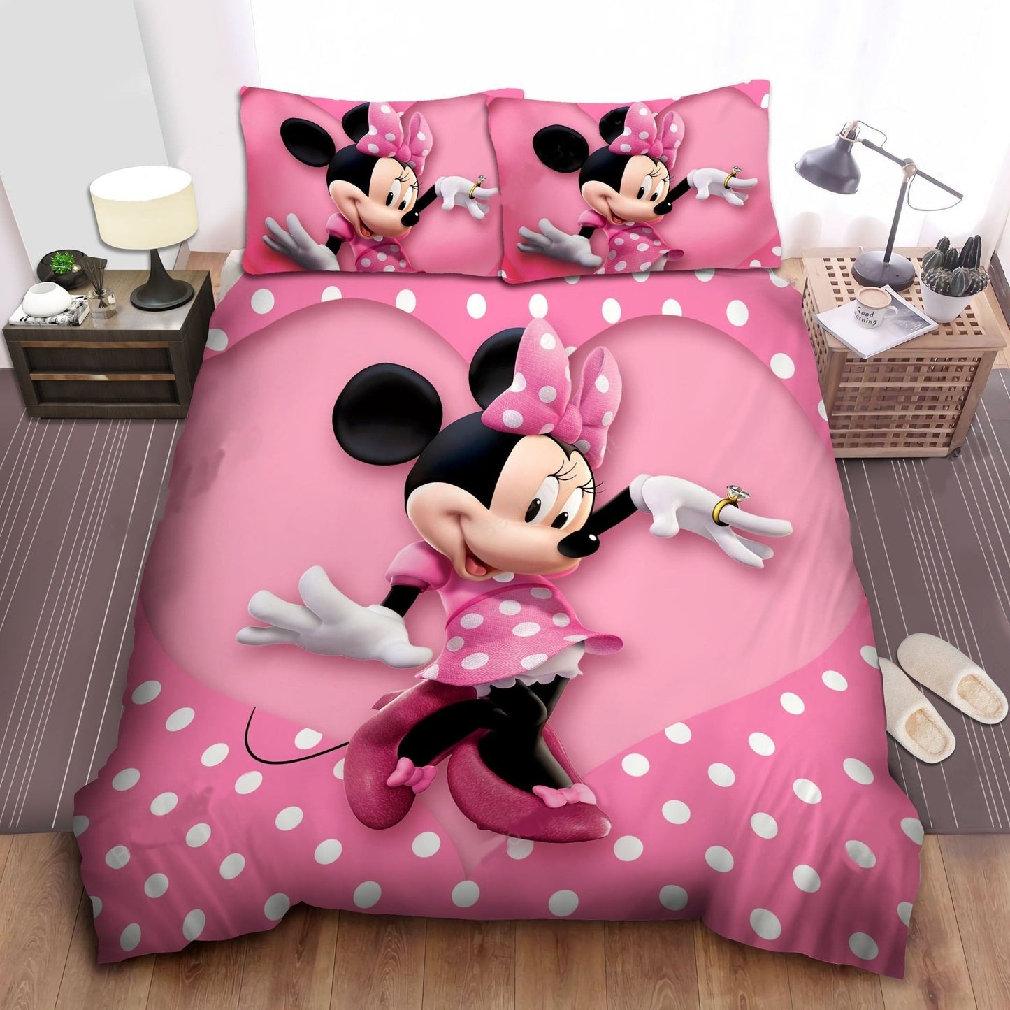 Minnie Bedding Set DN Minnie With Big Diamond Ring Duvet Covers White Pink Unique Gift