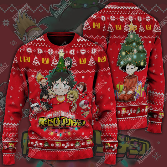  My Hero Academia Sweater Christmas Tree Midoriya Izuku Red Funny Ugly Sweater