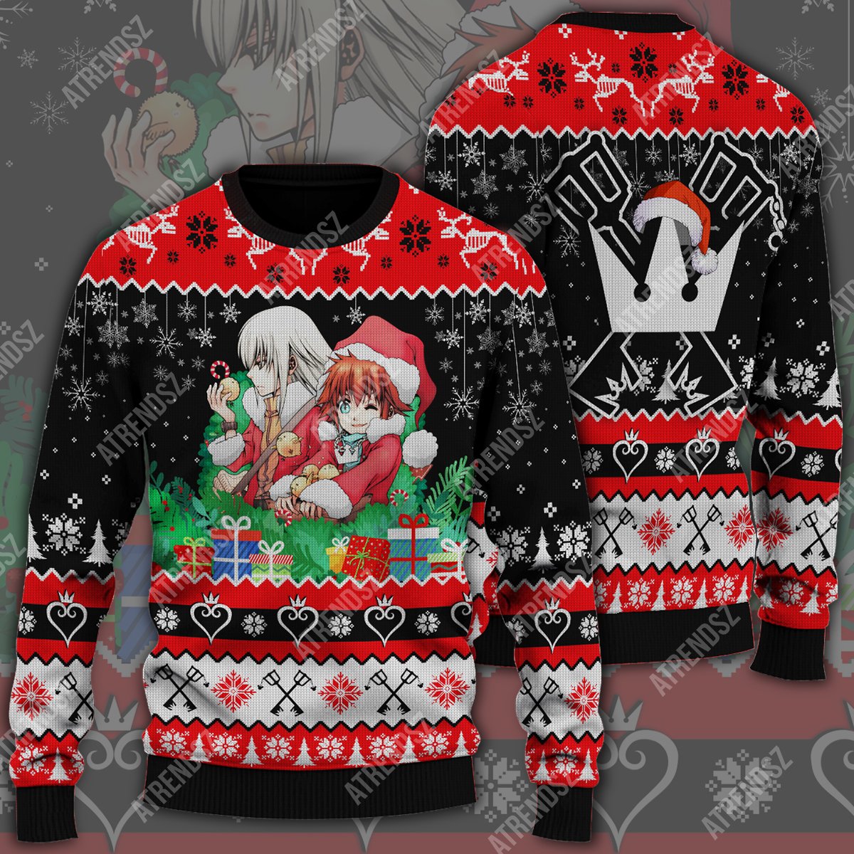  Kingdom Hearts Sweater Sora Riku Red Christmas Suit Gifts Black Red Ugly Sweater