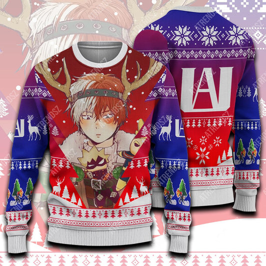  My Hero Academia Sweater Reindeer Todoroki Shouto Blue Red White Ugly Sweater