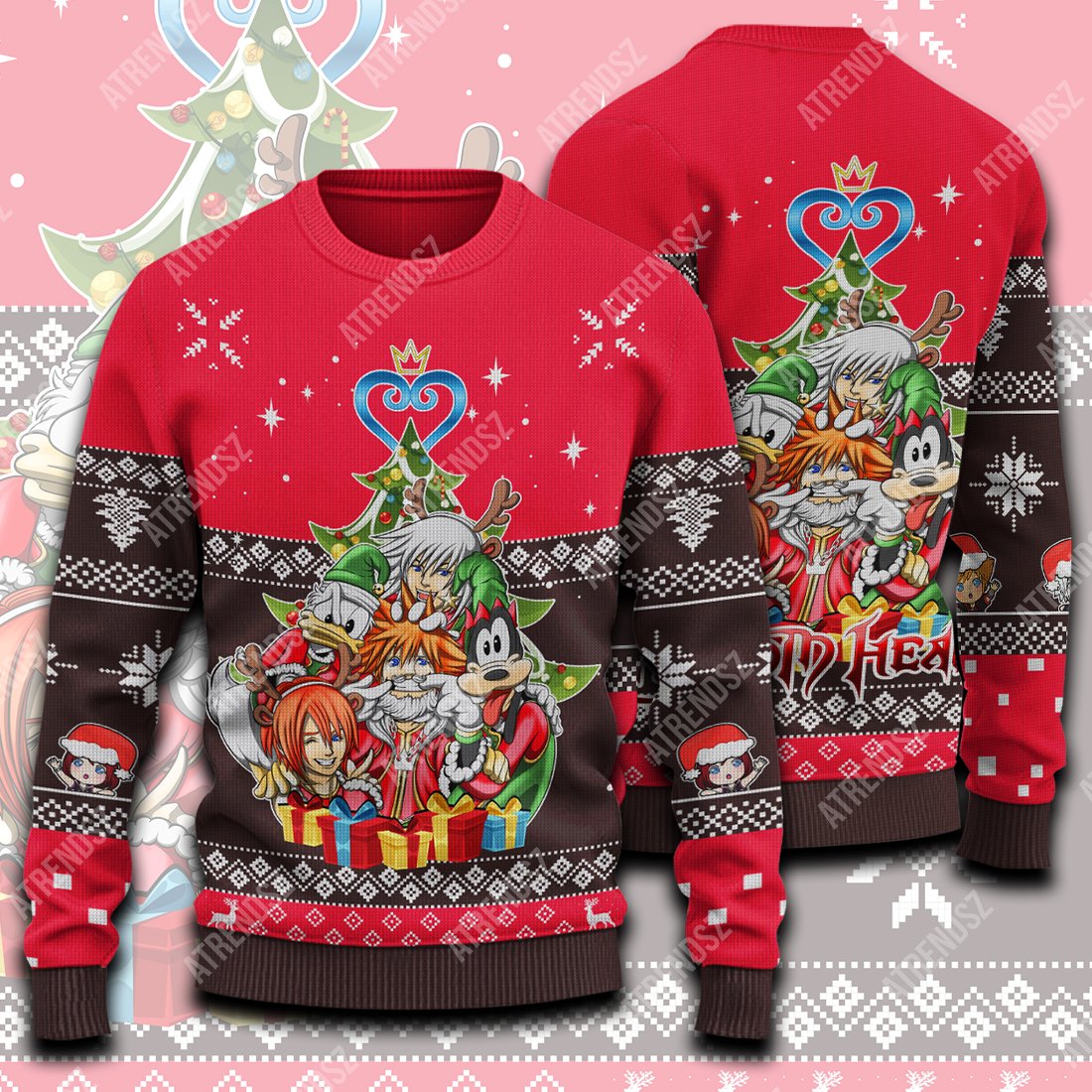  Kingdom Hearts Sweater Sora Kairi Riku Donald Goofy Red Ugly Sweater