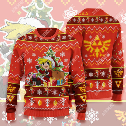 Unifinz Legend Of Zelda Ugly Sweater Chibi Link Sitting Under Christmas Tree Sweater Legend Of Zelda Sweater 2022
