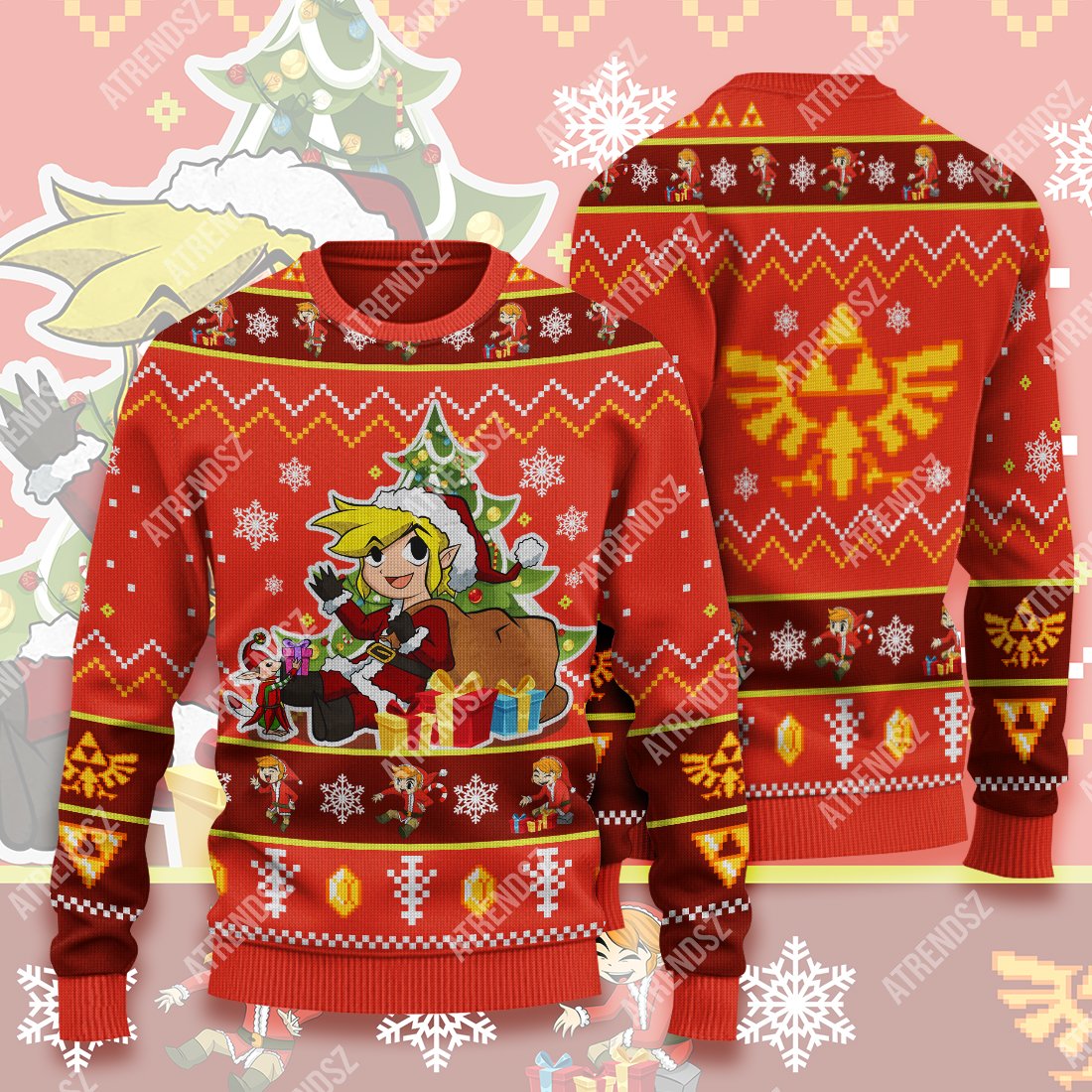 Unifinz Legend Of Zelda Ugly Sweater Chibi Link Sitting Under Christmas Tree Sweater Legend Of Zelda Sweater 2022