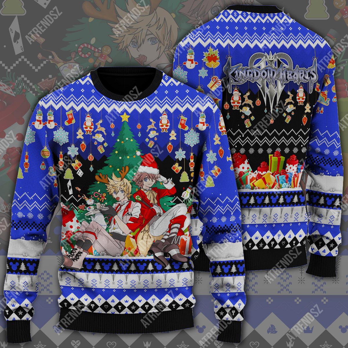  Kingdom Hearts Sweater Sora Ventus Christmas Tree Kingdom Hearts Logo Blue Ugly Sweater