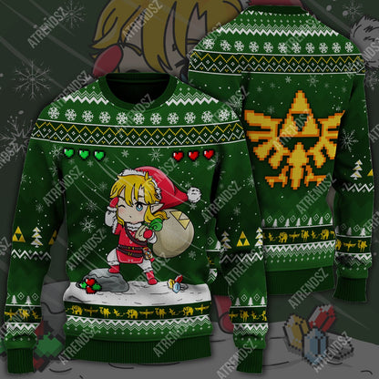 Unifinz Legend Of Zelda Sweater Cute Chibi Link Heart Lives Ugly Sweater Legend Of Zelda Ugly Sweater 2022