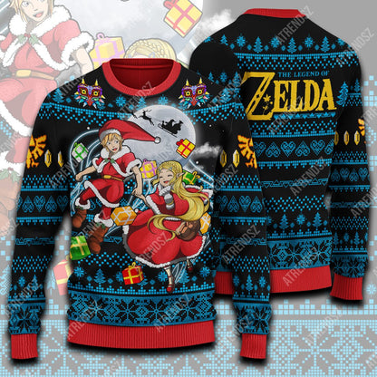 Unifinz Legend Of Zelda Sweater Zelda Link Present Giving Ugly Sweater Black Blue Legend Of Zelda Ugly Sweater 2022