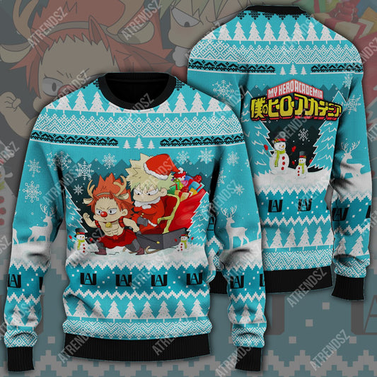  My Hero Academia Sweater Kirishima Eijirou Bakugo Christmas Blue Ugly Sweater