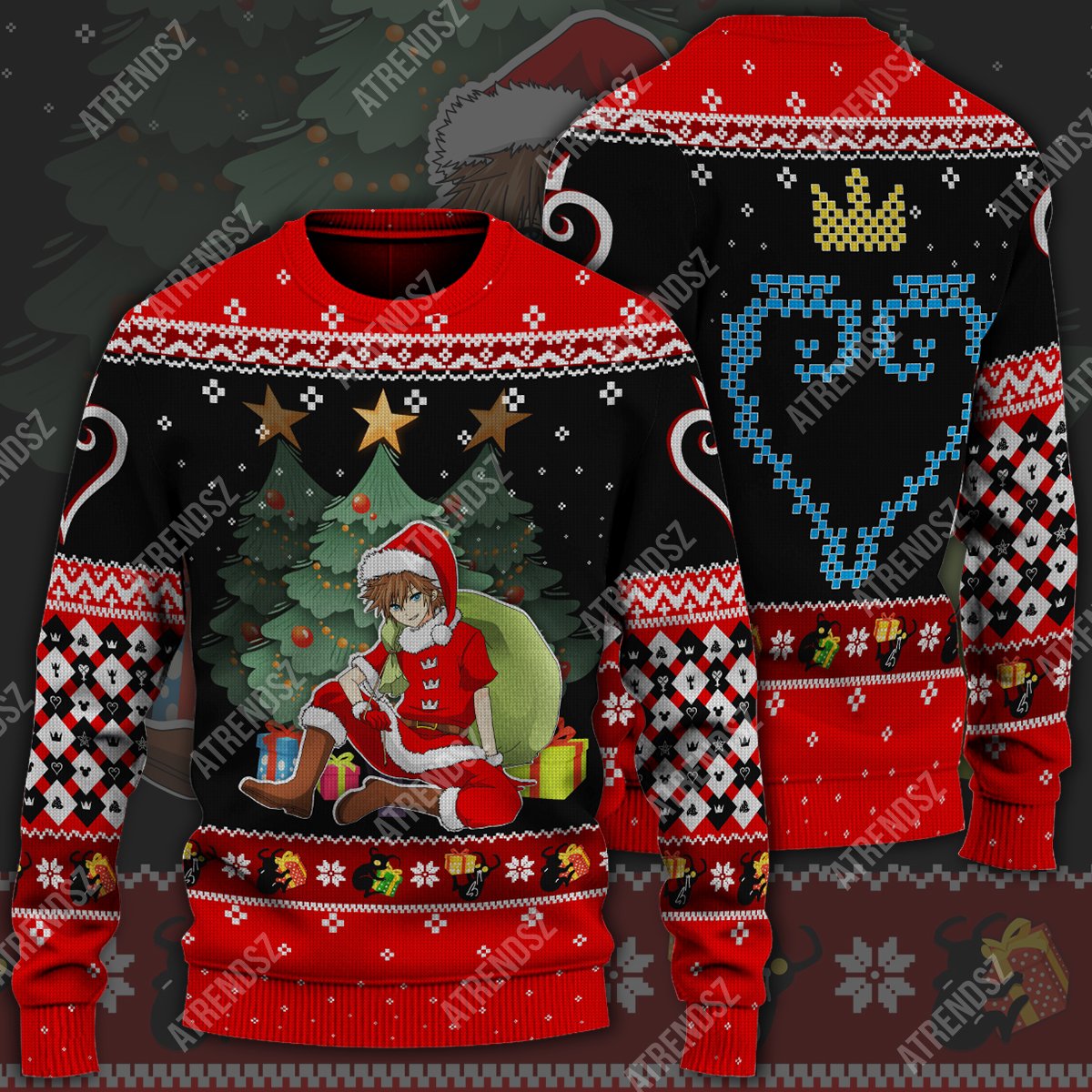  Kingdom Hearts Ugly Sweater Sora Under The Christmas Tree Black Red Sweater