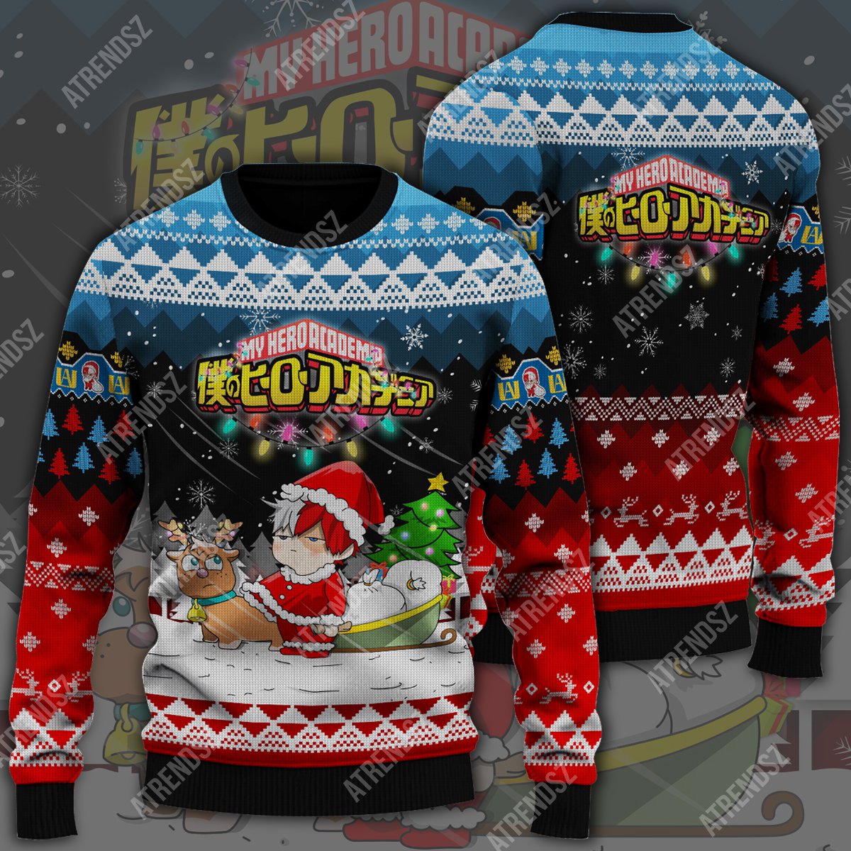  My Hero Academia Sweater Chibi Todoroki Shouto Blue Red Ugly Sweater