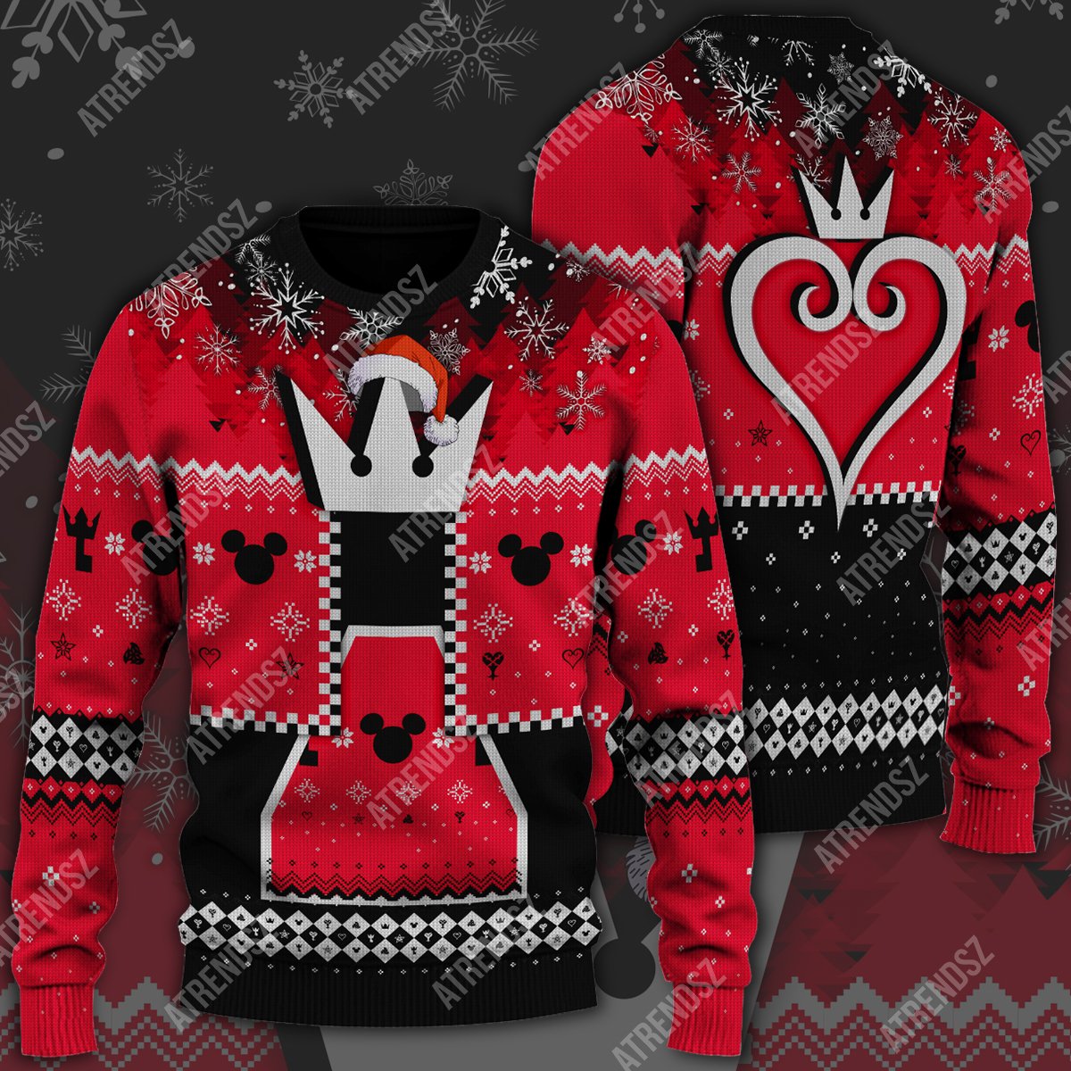  Kingdom Hearts Ugly Sweater Mickey Head Key Pattern Christmas Kingdom Hearts Symbol Red Black Sweater