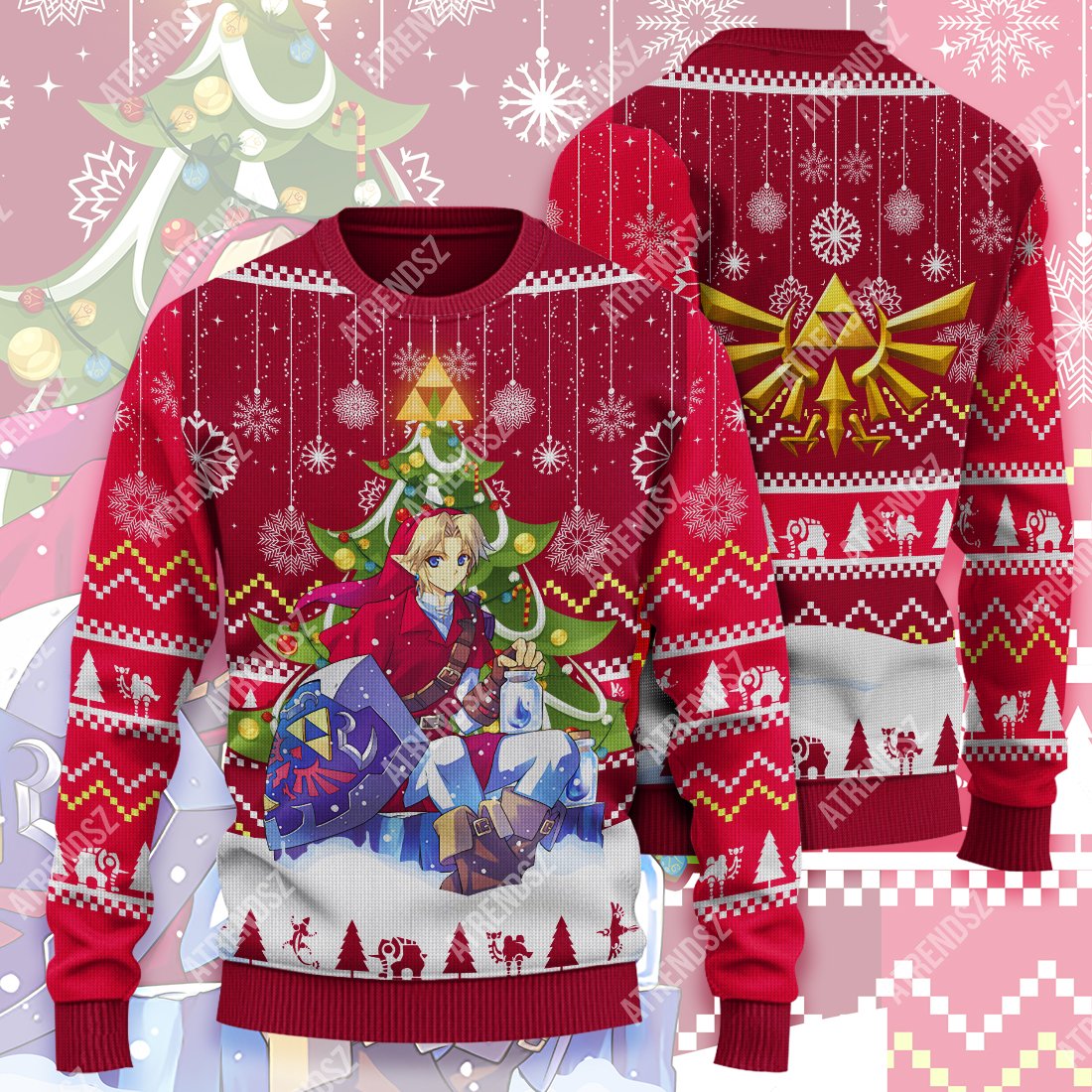 Unifinz Legend Of Zelda Ugly Sweater Link Under Christmas Tree Hyrule Symbol Sweater Legend Of Zelda Sweater 2022