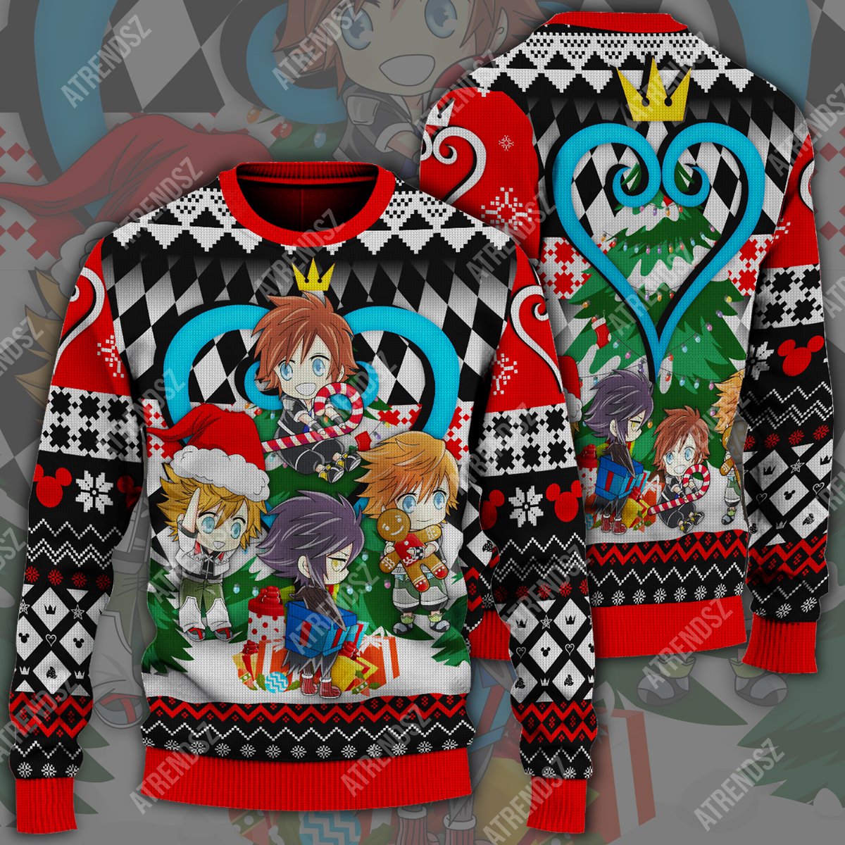  Kingdom Hearts Sweater Sora Roxas Ventus Black Red Ugly Sweater