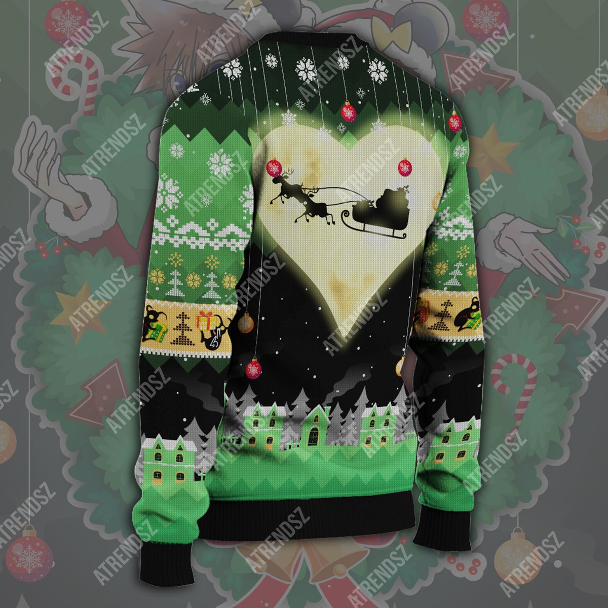  Kingdom Hearts Ugly Sweater Sora Kairi Christmas Wreath Green Sweater