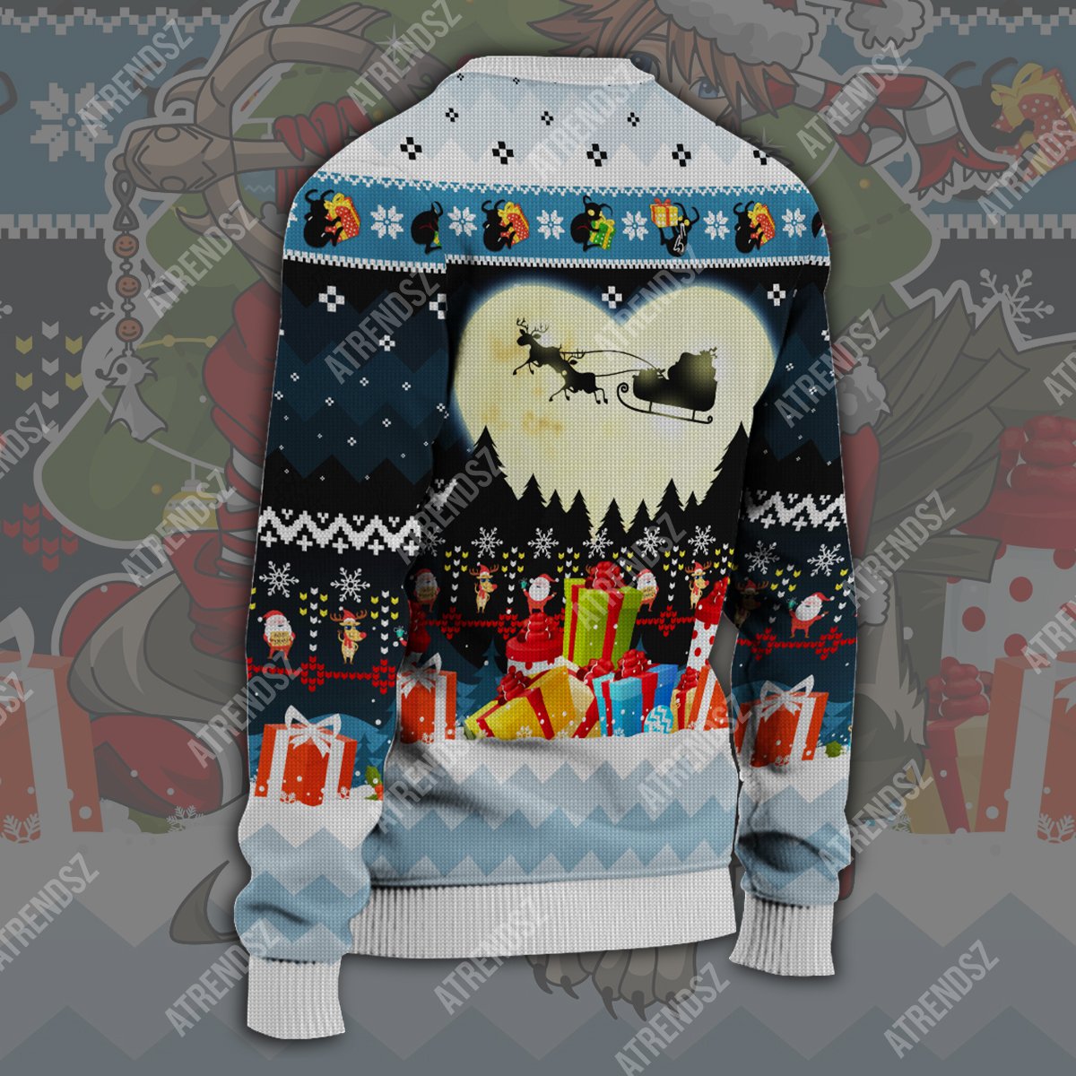  Kingdom Hearts Ugly Sweater Sora Wolf Link Christmas Tree Blue Sweater