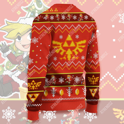 Unifinz Legend Of Zelda Ugly Sweater Chibi Link Sitting Under Christmas Tree Sweater Legend Of Zelda Sweater 2022