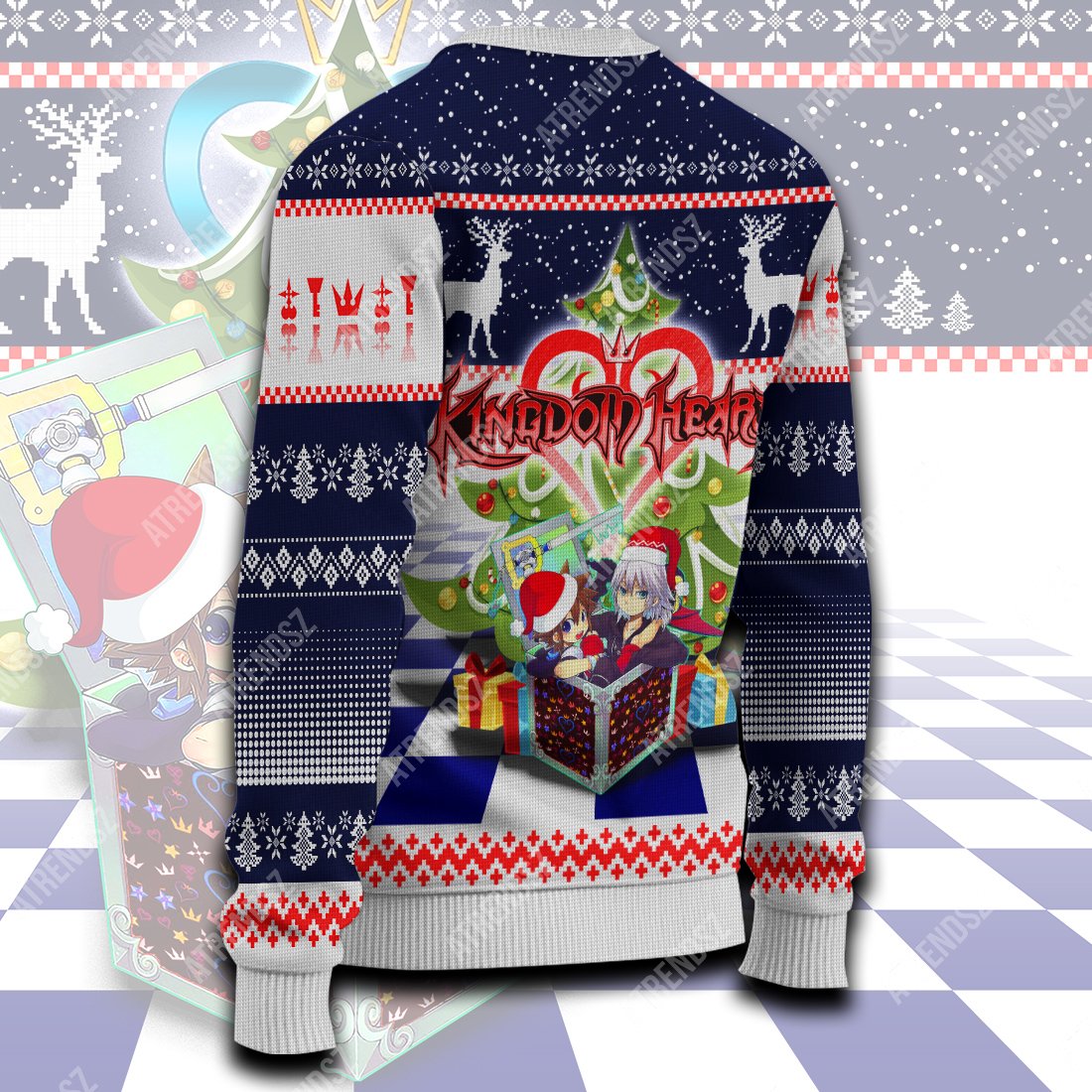  Kingdom Hearts Sweater Riku Sora Christmas Gift Box Dark Blue Ugly Sweater