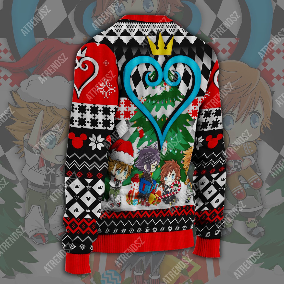  Kingdom Hearts Sweater Sora Roxas Ventus Black Red Ugly Sweater