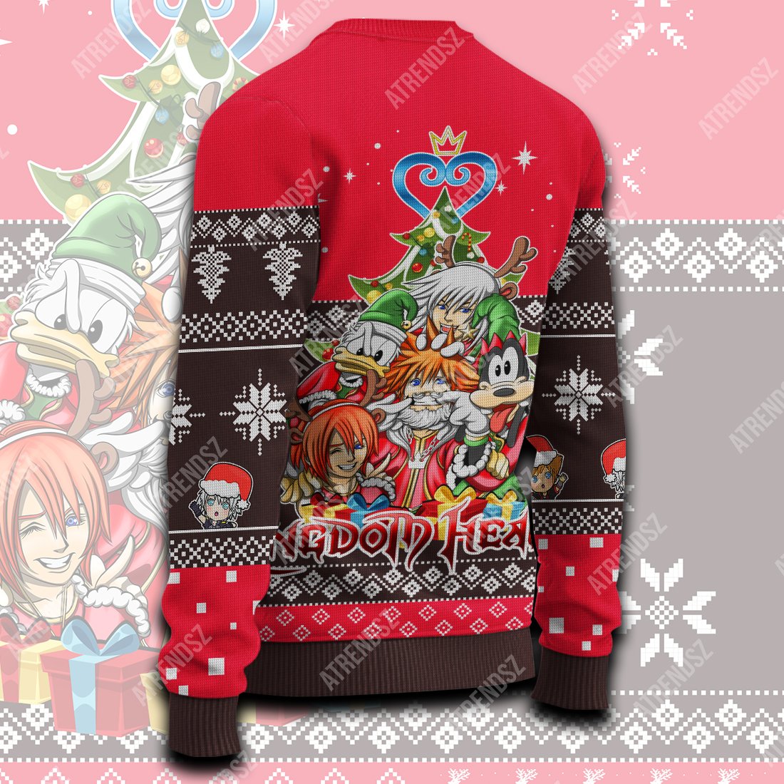  Kingdom Hearts Sweater Sora Kairi Riku Donald Goofy Red Ugly Sweater